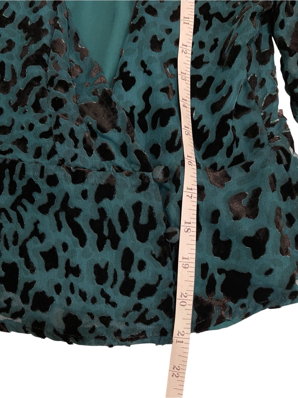 ASTR The Label Teal Black Burnout Leopard Wrap Peplum Top Size M - Picture 5 of 10